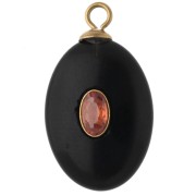 Pendente ovale 22x13 mm con CZ arancione e pietra semipreziosa onice nero, acciaio inossidabile 304 Dorato
