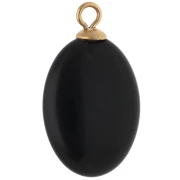 Pendente ovale 22x13 mm con CZ arancione e pietra semipreziosa onice nero, acciaio inossidabile 304 Dorato