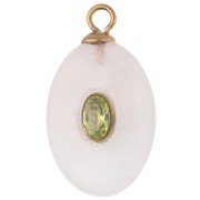 Pendente ovale 22x13 mm con CZ verde e pietra semipreziosa (quarzo rosa), acciaio inossidabile 304 Dorato