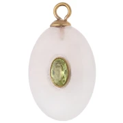 Pendente ovale 22x13 mm con CZ verde e pietra semipreziosa (quarzo rosa), acciaio inossidabile 304 Dorato