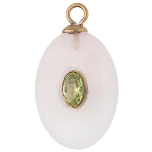 Pendente ovale 22x13 mm con CZ verde e pietra semipreziosa (quarzo rosa), acciaio inossidabile 304 Dorato