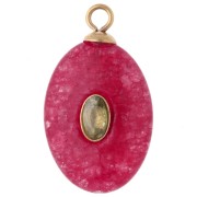 Pendente ovale 22x13 mm con CZ verde e pietra colorata rosa granato; acciaio inossidabile 304 Dorato