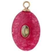 Pendente ovale 22x13 mm con CZ verde e pietra colorata rosa granato; acciaio inossidabile 304 Dorato