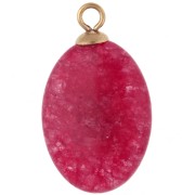 Pendente ovale 22x13 mm con CZ verde e pietra colorata rosa granato; acciaio inossidabile 304 Dorato