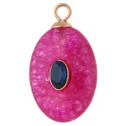 Pendente ovale 22x13 mm con zirconi e calcedonio rosa colorato, acciaio inossidabile 304 Dorato
