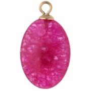 Pendente ovale 22x13 mm con zirconi e calcedonio rosa colorato, acciaio inossidabile 304 Dorato
