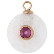 Ciondolo rotondo da 15 mm con zirconi rosa e pietra semipreziosa agata - Acciaio inossidabile 304 Dorato