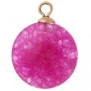 Ciondolo rotondo da 15 mm con zirconi verdi e pietra colorata in calcedonio rosa; acciaio inossidabile 304 Dorato