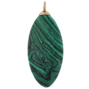 Pendente a navetta 29x12 mm con CZ rosse e imitazione malachite, acciaio inossidabile 304 Dorato