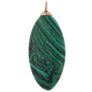 Pendente a navetta 29x12 mm con CZ rosse e imitazione malachite, acciaio inossidabile 304 Dorato