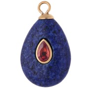 Pendente a goccia 22x13 mm con CZ rosso - pietra colorata Lapislazzuli Acciaio inossidabile 304 Dorato