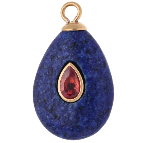 Pendente a goccia 22x13 mm con CZ rosso - pietra colorata Lapislazzuli Acciaio inossidabile 304 Dorato
