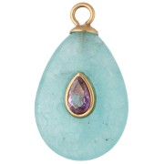 Pendente a goccia 22x13 mm con CZ lilla e pietra colorata di amazzonite, acciaio inossidabile 304 Dorato