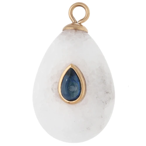 Pendente a goccia 22x13 mm con CZ blu e pietra semipreziosa agata - Acciaio inossidabile 304 Dorato