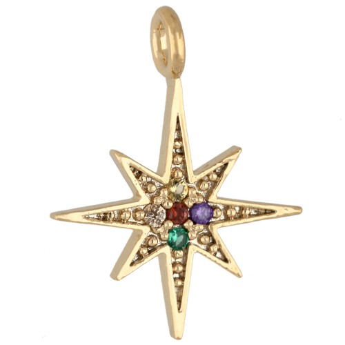 Ciondolo a forma di stella polare con zirconi 15x11,5 mm - Dorato con oro fino - Multicolore x1