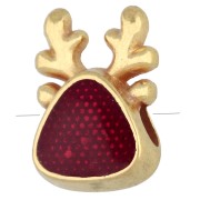 Perla a forma di testa di renna 10,5x7 mm in resina epossidica - Dorata con oro fino - Rossa