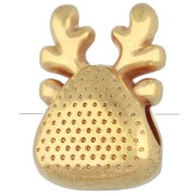 Perla a forma di testa di renna 10,5x7 mm in resina epossidica - Dorata con oro fino - Rossa