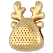 Perla a forma di testa di renna 10,5x7 mm in resina epossidica - Dorata con oro fino - Rossa