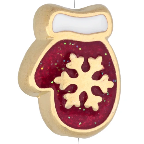 Perla a forma di guanto natalizio 15x12 mm in resina epossidica - Dorata con oro fino - Rossa