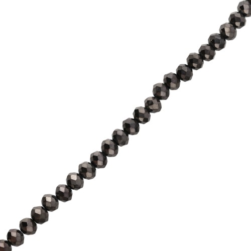 Perla a disco sfaccettate - rotonde appiattite - 8x6,5 mm Jet Ematite x40 cm