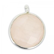 Ciondolo rotondo sfaccettato 13x10 mm Argento 925/Quarzo Rosa x1|raw }}