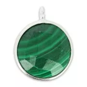 Ciondolo rotondo sfaccettato 13x10 mm Argento 925/Malachite x1