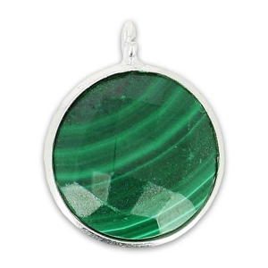 Ciondolo rotondo sfaccettato 13x10 mm Argento 925/Malachite x1