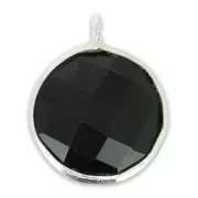 Ciondolo rotondo sfaccettato 13x10 mm Argento 925/Black Onyx x1