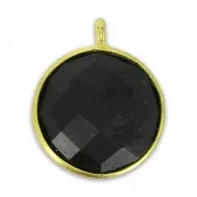 Ciondolo rotondo sfaccettato 13x10 mm Argento 925 dorato/Black Onyx x1