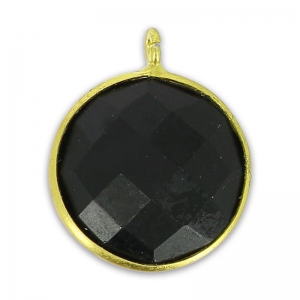 Ciondolo rotondo sfaccettato 13x10 mm Argento 925 dorato/Black Onyx x1