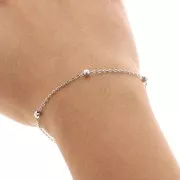 Catena a maglia forzatina ovale da 2 mm con perle rotonde da 4 mm - Acciaio inossidabile x 99 cm