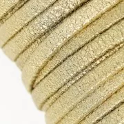 Laccetto doppio in cuoio effetto pelle scamosciata metallizzato screpolato 5 mm Gold x 50cm