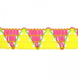Gallone motivo a spina di pesce 12 mm Fuchsia/Giallo x1m