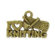Ciondolo I love knitting 20x13 mm bronzo x1|raw }}