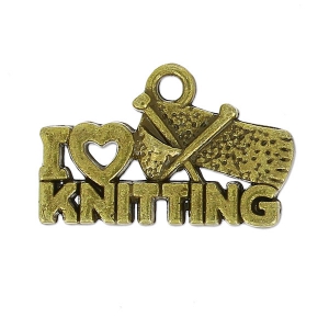 Ciondolo I love knitting 20x13 mm bronzo x1