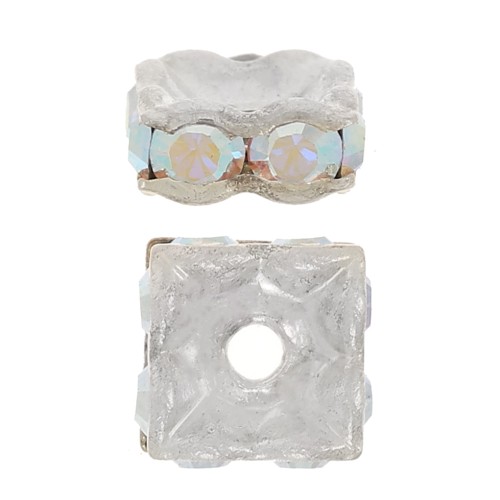 Perla rondella Strass quadrata mm. 6 argentato/Crystal AB x1