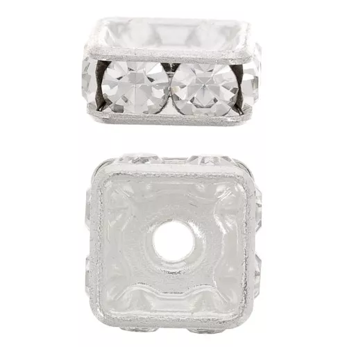 Perla rondella Strass quadrata mm. 6 argentato/Crystal  x1