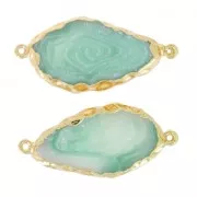 Intercalaire 2 anneaux imitation Aigue Marine 45x20 mm Teal/dorato