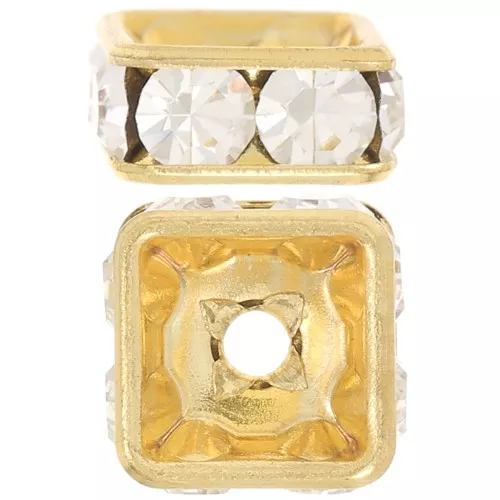 Perla rondella Strass quadrata mm. 6 dorato/Crystal  x1