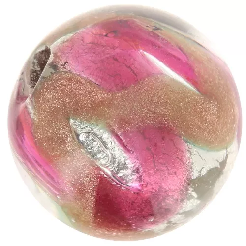 Tonda Murano mm. 12 foglia d'argento Avventurina/Fuchsia x1