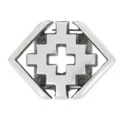 Passante motivo croce geometrica 13x18 mm per laccetto 10mm placcatura argento fino anticato