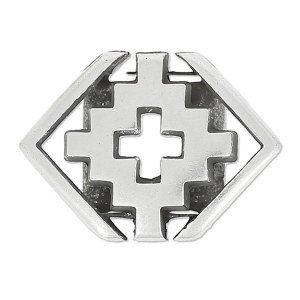 Passante motivo croce geometrica 13x18 mm per laccetto 10mm placcatura argento fino anticato
