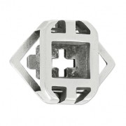 Passante motivo croce geometrica 13x18 mm per laccetto 10mm placcatura argento fino anticato