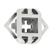 Passante motivo croce geometrica 13x18 mm per laccetto 10mm placcatura argento fino anticato
