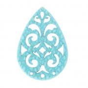 Separatore goccia 3 fori per orecchini, imitaz. pelle di lucertola 40 mm Blu C. x1