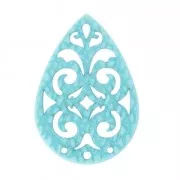 Separatore goccia 3 fori per orecchini, imitaz. pelle di lucertola 40 mm Blu C. x1