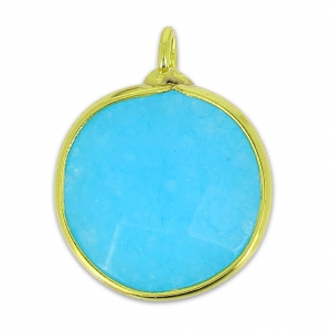 Ciondolo rotondo sfaccettato imitazione gemma 15 mm dorato/Turchese x1