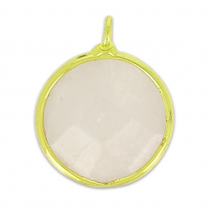 Ciondolo rotondo sfaccettato imitazione gemma 15 mm dorato/Quarzo Rosa x1