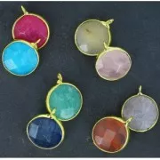 Ciondolo rotondo sfaccettato imitazione gemma 15 mm dorato/Quarzo Rosa x1