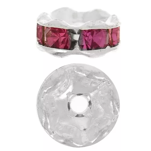 Rondelle Strass mm. 6 argentato/Fuchsia x4